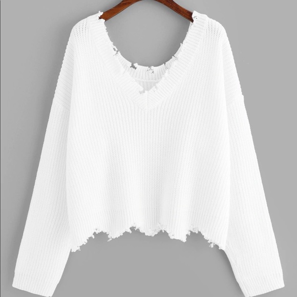 PLUS SIZE distressed ripped sweater white - Picture 2 of 4